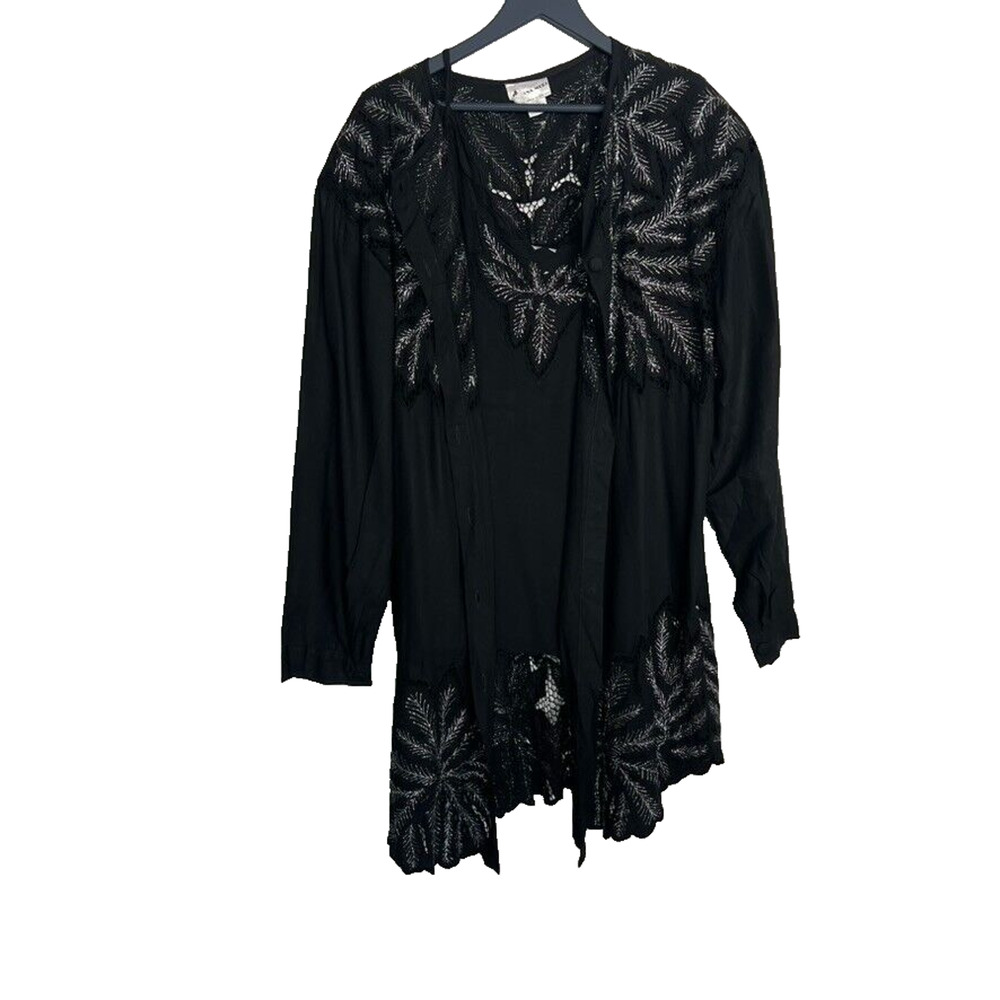 Ana Mori Tunic Top Womens XL 2 piece Button Up Cutout Lace Flower Padded